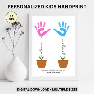 empreinte de main personnalisée pour enfants pour la fête des mères | Cadeau imprimable personnalisé | Conception pour 1 à 4 enfants | Téléchargement PDF | Prêt en 1-2 jours