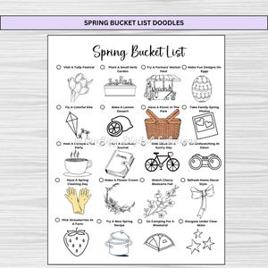Bullet Journal 2025 Seasonal Bucket List Printables with Doodles for Spring, Summer, Fall, and Winter in A4, A5, and US Letter Sizes