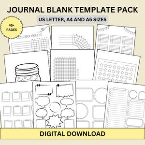 Paquete de plantillas en blanco para diarios / Más de 45 páginas minimalistas para bullet journals, planificadores y cuadernos de seguimiento / Tamaño carta de EE. UU., A4 y A5 / Descarga digital