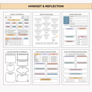 Printable and editable 75-day challenge tracker bundle with health, fitness, nutrition, habit, and mindset pages. Includes color and black & white versions with a certificate of completion.