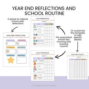 Personalized Kids School Planner with daily routine, homework tracker, chore chart, and goal-setting pages; Canva editable and printable in US Letter size.