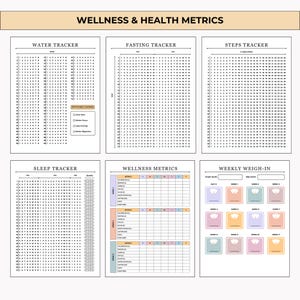 Printable and editable 75-day challenge tracker bundle with health, fitness, nutrition, habit, and mindset pages. Includes color and black & white versions with a certificate of completion.