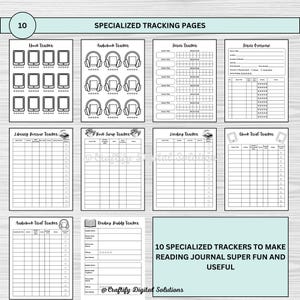 Digital Reading Journal featuring editable trackers, book challenges, mood and statistics trackers, book reviews, and more. Perfect for tracking your reading progress and organizing your books. Printable PDF format, easy to customize and use