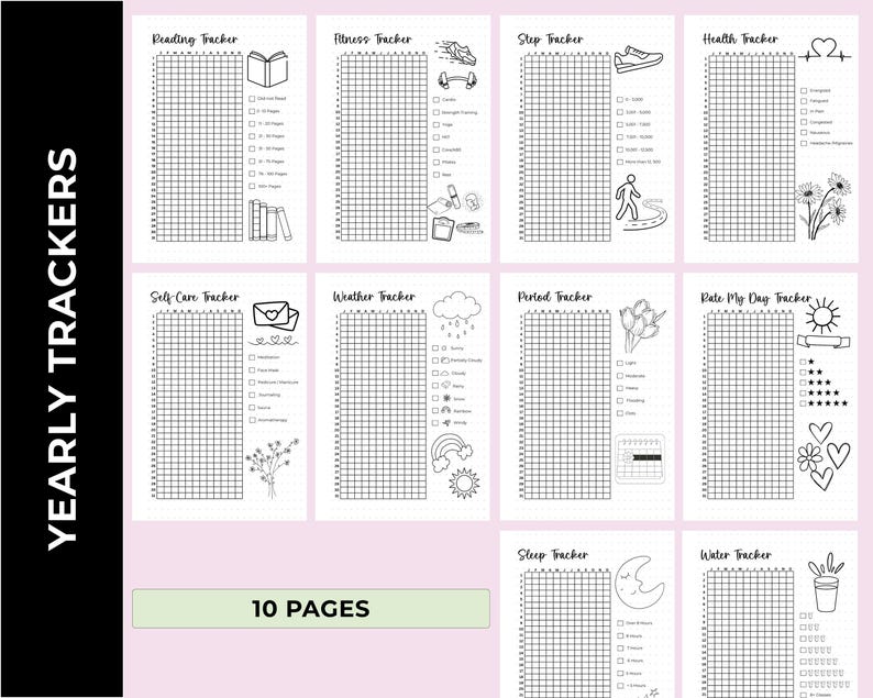 140-Page 2026 A5 Bullet Journal Insert Set Printed On 170 GSM Thick Paper. Pre-Punched For A5 Binders. Includes Yearly Trackers, Monthly Pages, Fun Pages, Reading Logs, And Blank Sheets. Ships Within USA.