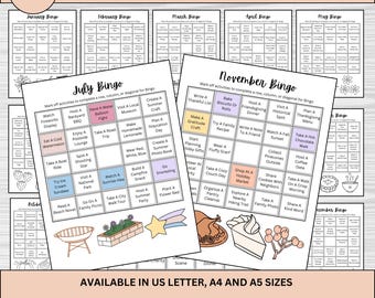 Monthly Bingo Tracker: Customizable Goal Templates (US Letter, A4, A5) (Digital Download)