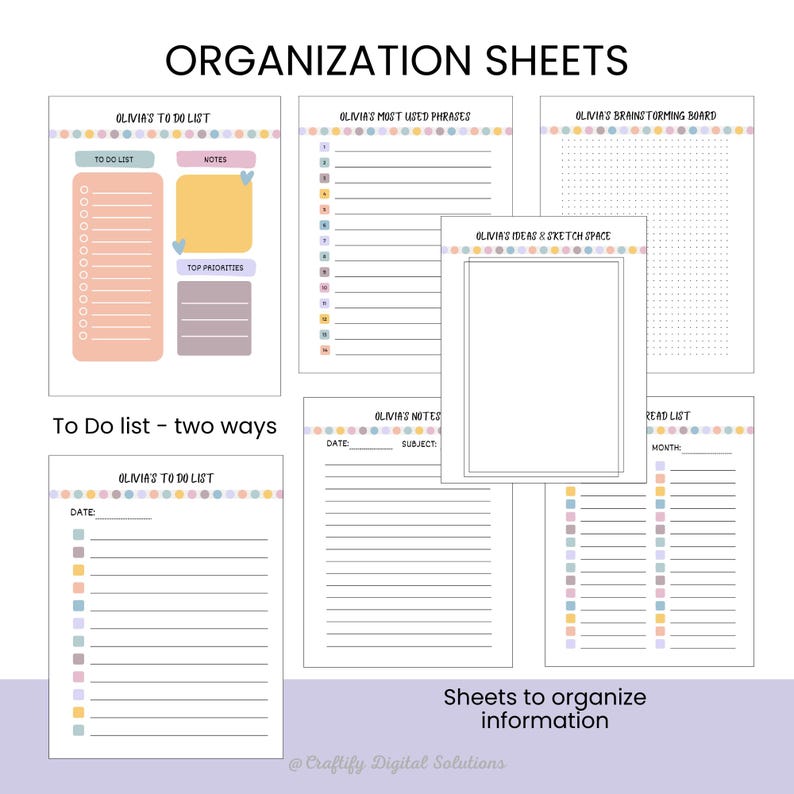 Personalized Kids School Planner with daily routine, homework tracker, chore chart, and goal-setting pages; Canva editable and printable in US Letter size.