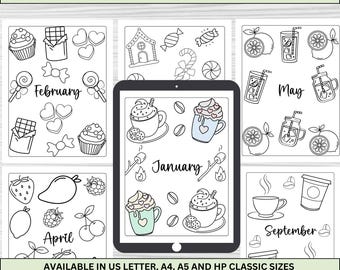 Food Themed Journal Pages: Printable Monthly Planner Covers (Digital Download)