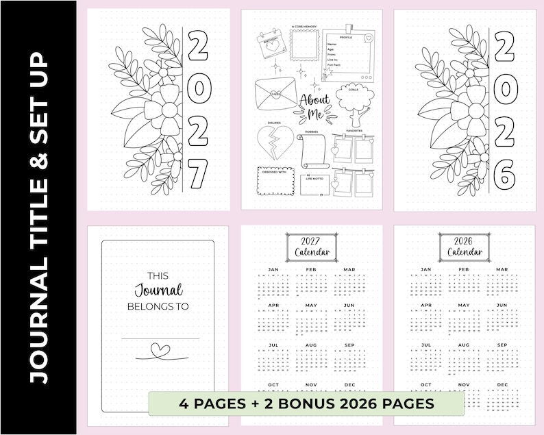 140-Page 2026 A5 Bullet Journal Insert Set Printed On 170 GSM Thick Paper. Pre-Punched For A5 Binders. Includes Yearly Trackers, Monthly Pages, Fun Pages, Reading Logs, And Blank Sheets. Ships Within USA.