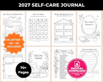 2027 Self Care Journal Printable, Wellness Planner, Bullet Journal, Habit Tracker, 70+ Pages, A4 A5 US Letter PDF