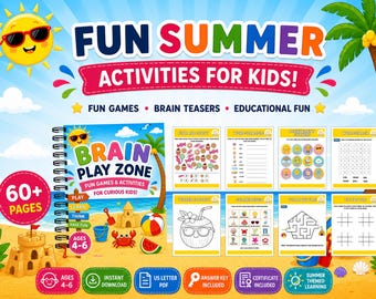 Summer Activity Workbook for Kids Ages 4-6 – Printable Learning Games (Digital Download)