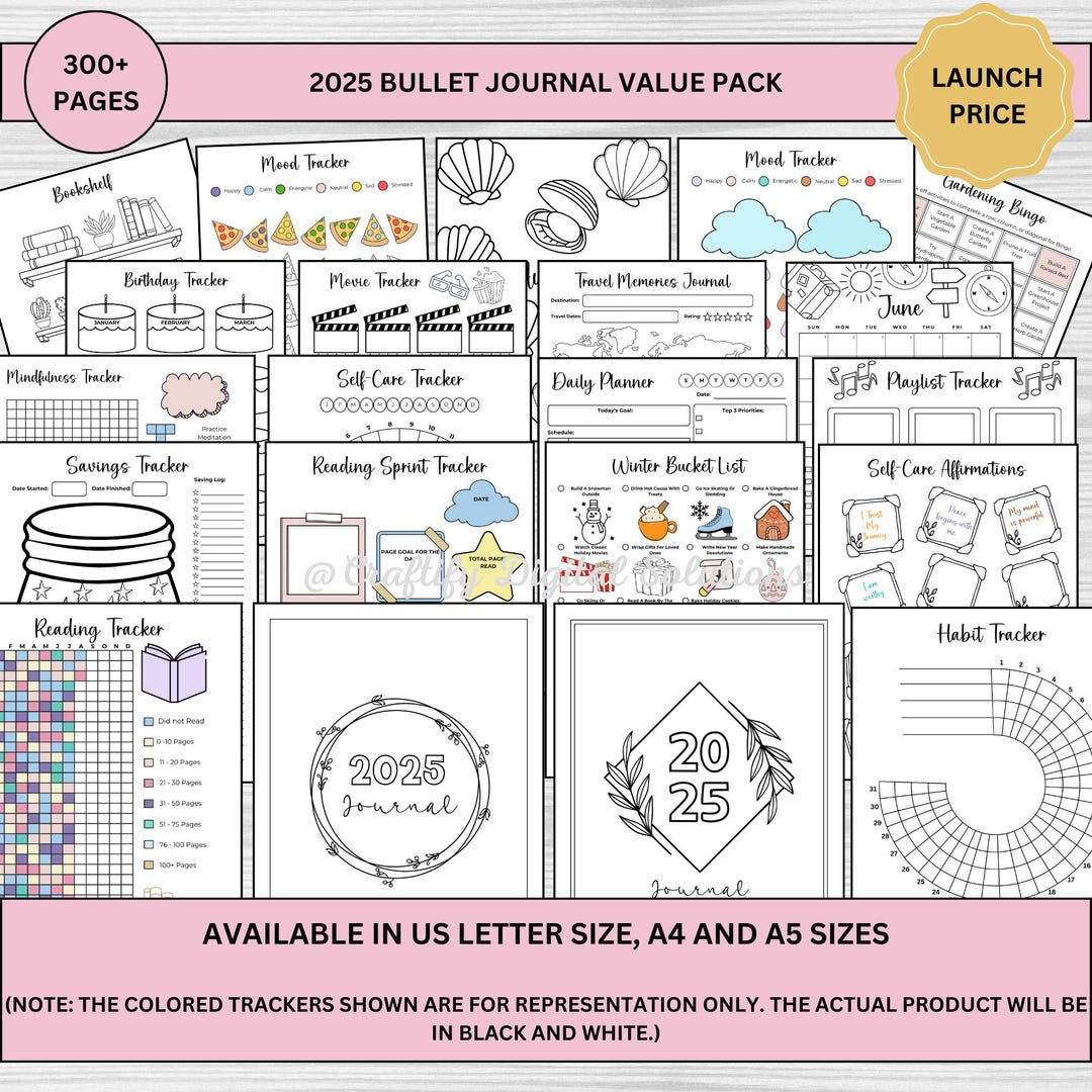 Buy 2025 Mega Bullet Journal Bundle: 300 Printable Pages With Habit ...