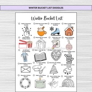Bullet Journal 2025 Seasonal Bucket List Printables with Doodles for Spring, Summer, Fall, and Winter in A4, A5, and US Letter Sizes