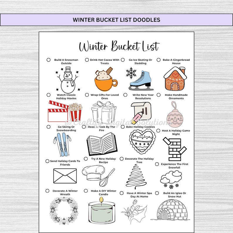 Bullet Journal 2025 Seasonal Bucket List Printables with Doodles for Spring, Summer, Fall, and Winter in A4, A5, and US Letter Sizes