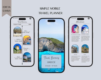 Mobile Travel Itinerary Planner: Customizable Canva Template (Digital Download)