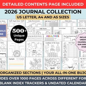 2026 Journal Collection-bundel: gewoonte-, stemmings- en leestrackers (digitale download)