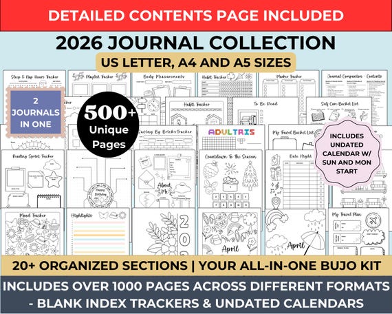 2026 Journal Collection Bundle: Habit, Mood & Reading Trackers (Digital Download)