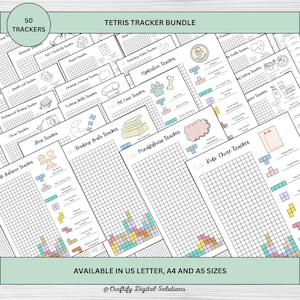 Ultimate Tetris Tracker Bundle: Plantillas de Bullet Journal para 2025 para todos. PDF imprimible. Disponible en tamaños Carta de EE. UU., A4 y A5.