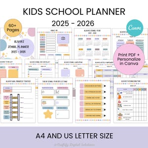 Planificador escolar para niños 2025-2026: Canva editable (descarga digital)