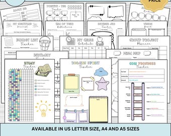 Teens Bullet Journal 2025 | Premade Journal | 70+ Printable Pages | Affirmations, Trackers, Planners & Calendars | US Letter, A4, A5 Sizes