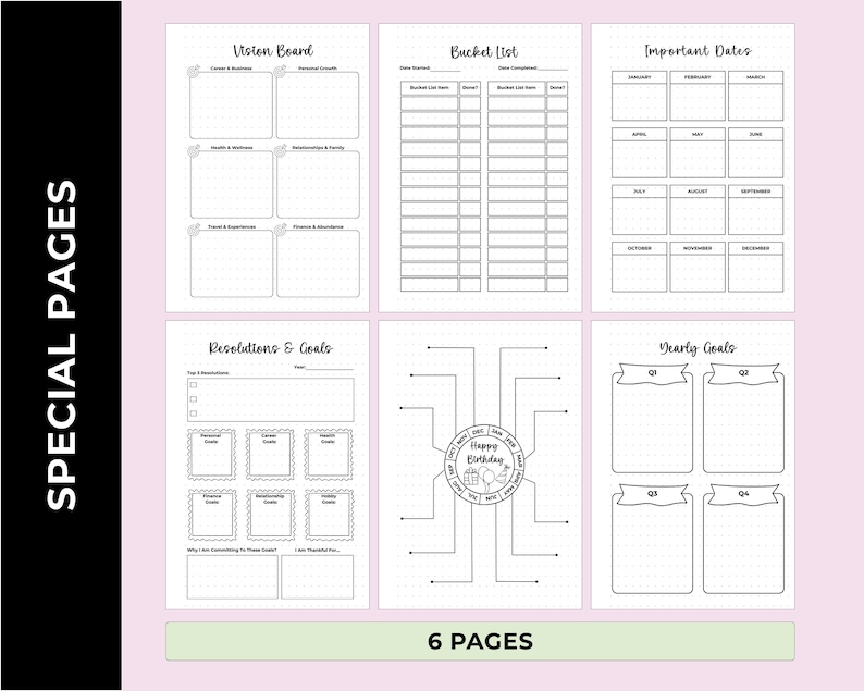 140-Page 2026 A5 Bullet Journal Insert Set Printed On 170 GSM Thick Paper. Pre-Punched For A5 Binders. Includes Yearly Trackers, Monthly Pages, Fun Pages, Reading Logs, And Blank Sheets. Ships Within USA.