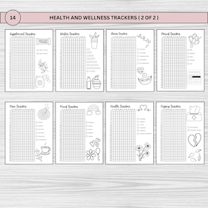 Printable pixel tracker bullet journal in US Letter, A4, and A5 sizes for daily tracking and wellness. Features 25 pages with unique trackers for savings, fitness, sleep, mood, and more. Digital download for habit, self-care, & productivity goals