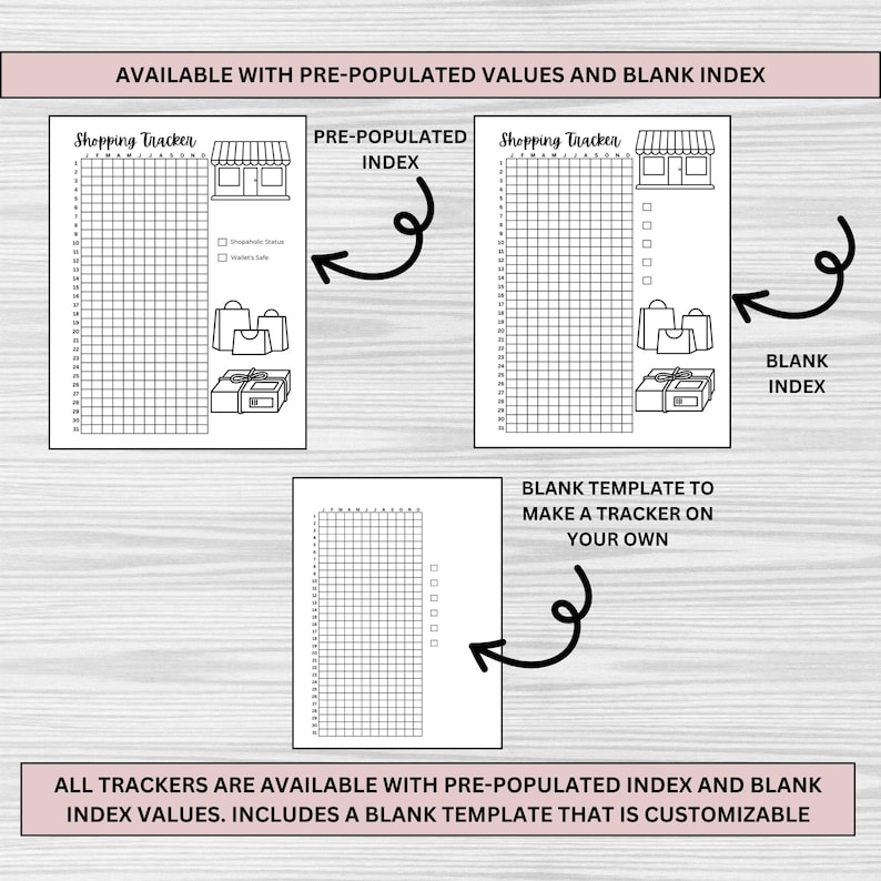 Printable pixel tracker bullet journal in US Letter, A4, and A5 sizes for daily tracking and wellness. Features 25 pages with unique trackers for savings, fitness, sleep, mood, and more. Digital download for habit, self-care, & productivity goals