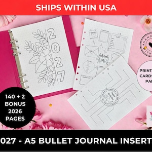 2026/2027 A5 Full Year Bullet Journal Inserts | 140 Pre-Punched Pages | Cardstock Paper | A5 Planner Refill | BUJO Inserts | Ships Within US