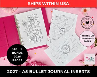 Recambios para agenda Bullet Journal A5 de 2026/2027 / 140 páginas perforadas / Cartulina / Recambio para agenda A5 / Recambios para BUJO / Envíos dentro de EE. UU.