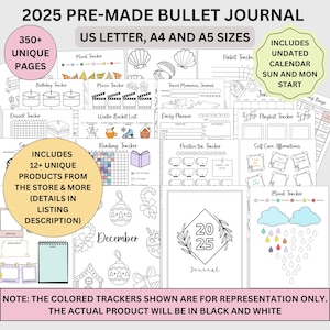 Mega Bullet Journal Bundle 2025: oltre 350 pagine stampabili con tracker delle abitudini, planner, tracker dell'umore, cura di sé / formato lettera USA, A4, A5