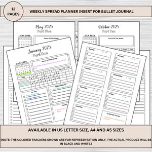 Planificador semanal 2025 / Bullet Journal imprimible / Seguimiento de tareas, hábitos, objetivos y notas / A4, A5, carta de EE. UU. / Descarga digital