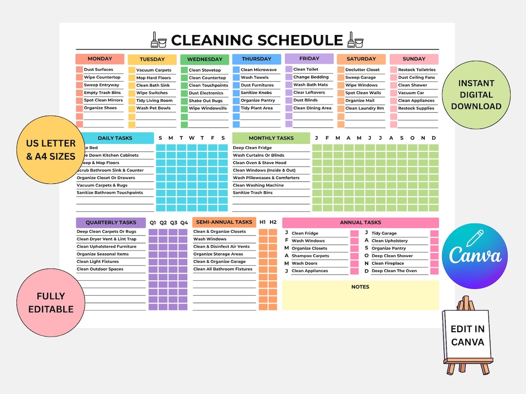 Editable Cleaning Schedule Planner (digital Download) - Etsy