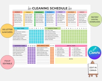 Editable Cleaning Schedule Planner (Digital Download)