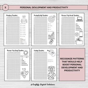 Printable pixel tracker bullet journal in US Letter, A4, and A5 sizes for daily tracking and wellness. Features 25 pages with unique trackers for savings, fitness, sleep, mood, and more. Digital download for habit, self-care, & productivity goals