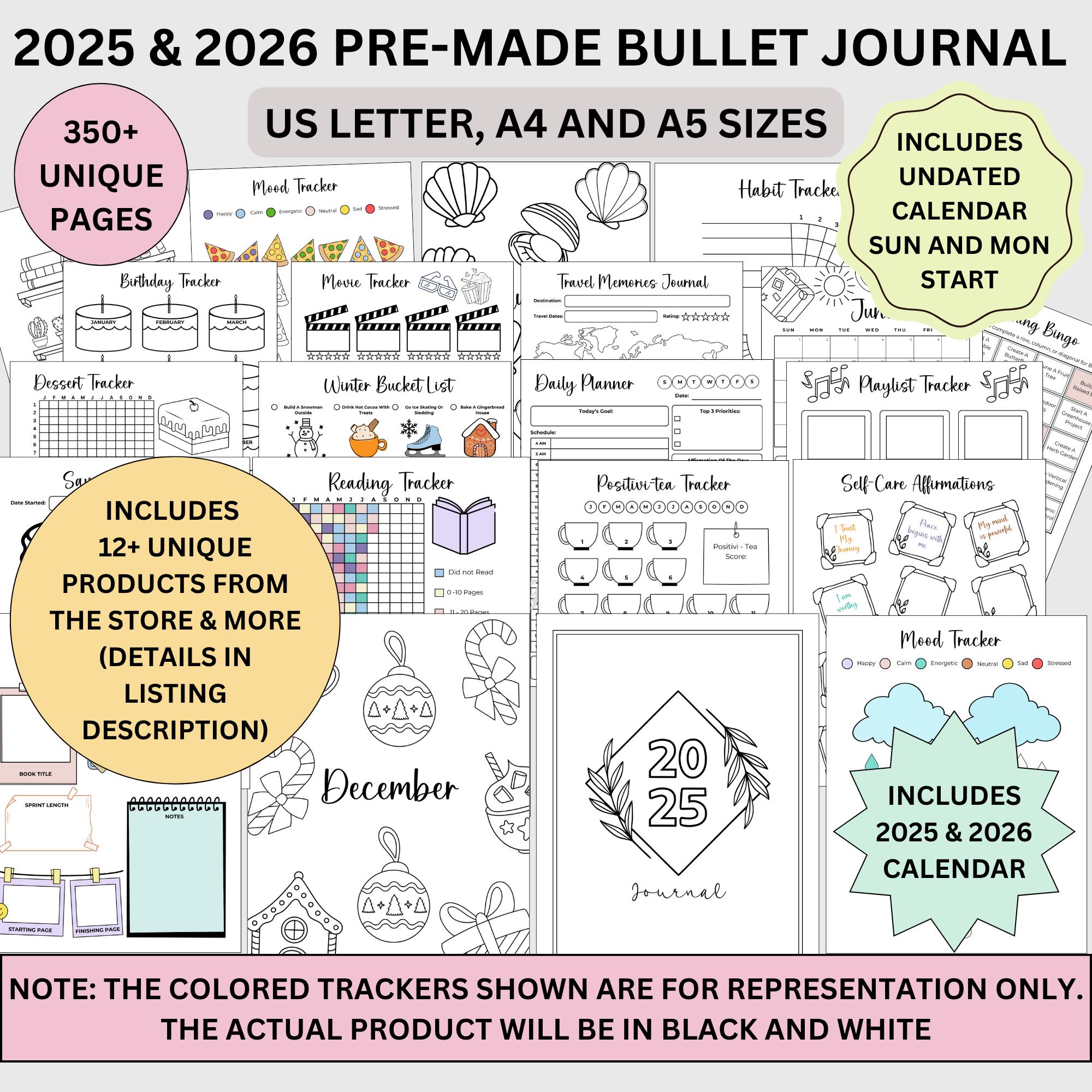 2025–2026 Mega Bullet Journal Bundle – 350+ Printable Pages with Planners, Habit & Mood Trackers, Self-Care | US Letter, A4, A5 - Image 1