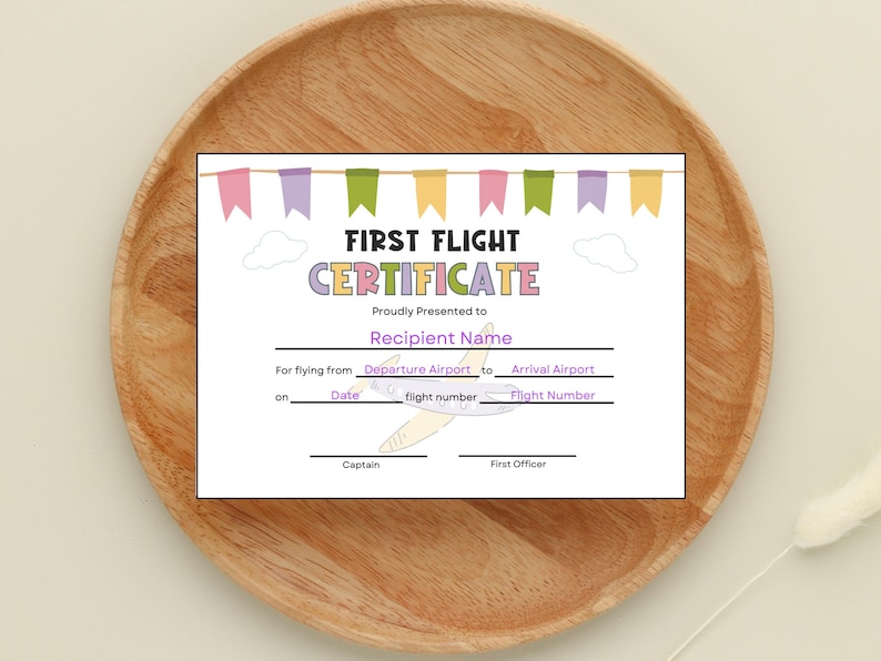 First Flight Certificate Keepsake: Editable Airplane Theme (PDF & Canva ...