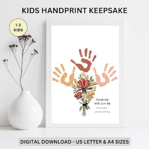 Recuerdo de huella de mano para niños para el Día de la Madre - Regalo imprimible para mamá y abuela / Arte con huella de mano DIY / Tamaño carta y A4 / Descarga instantánea