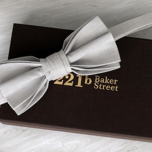 Light Gray Linen Bow Tie - Wedding Bow Tie BowTie & Box Groomsmen Linen Bowtie Rustic Groom Bow Tie Cool Grey Bowtie for Men Classic Bow Tie