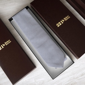 Dusty Blue Linen Tie - Wedding tie Soft Blue, Tie & Box, Blue Men&#39;s Tie, Smoky Blue Groomsmen Tie, Rustic Groom Tie, Natural Linen Necktie