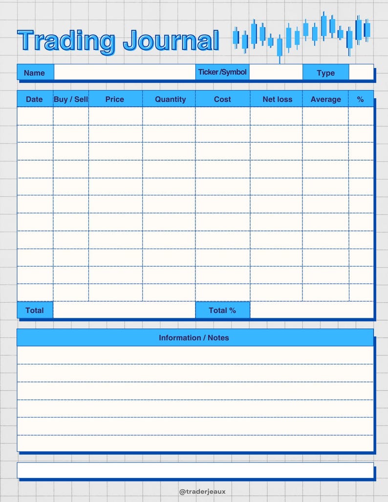 Trading Journal – Digital &amp; Printable Fillable PDF Printable Stock ...