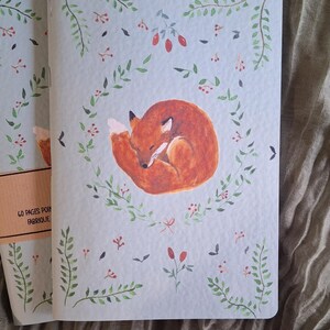 A5 notebook with watercolor fox and plants – handmade/artisanal forest animal stationery – 60 pages, soft cover