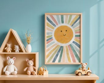 A4/A5 sun illustration poster, watercolor print, wall decoration, children&#39;s room decoration, children&#39;s illustration