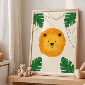 Poster con illustrazione di leone in formato A4/A3, stampa ad acquerello, decorazione murale, decorazione per cameretta bambini, illustrazione per bambini