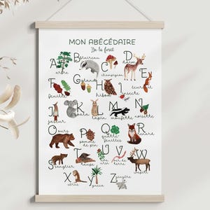 Affiche abécédaire de la forêt  A4/A3, abécédaire aquarelle, décoration murale, décoration chambre d'enfant, illustration enfant