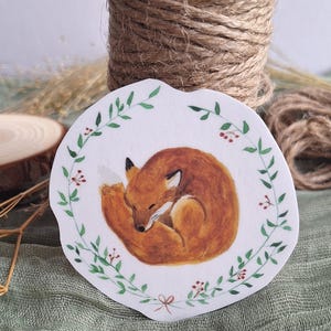 Sticker vinyle renard endormi à l'aquarelle – autocollant mignon et cosy – papeterie déco un thème nature pour une touche poétique