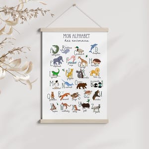 Poster alfabeto animali del mondo A4/A3, decorazione murale, decorazione cameretta bambini, illustrazione bambini