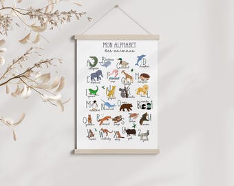 Póster del alfabeto de animales del mundo A4/A3, decoración de pared, decoración de habitación infantil, ilustración infantil