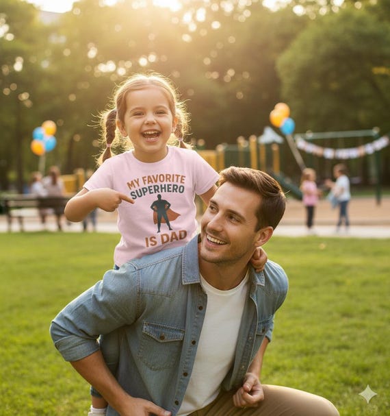 Superhero Children's T-Shirt: Father's Day Gift for Dad Hero Shirt from Kids Cotton Tee Birthday Gift for Father Funny Dad Graphic Shirt