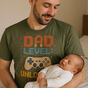 Camiseta para papá primerizo, camiseta "Nivel de papá desbloqueado", regalo divertido para gamers que se convierte en papá por primera vez, regalo del Día del Padre para papá primerizo, regalo para baby shower, camiseta para futuro papá