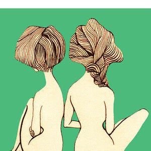 NUDIES GREEN (Giclée Print of Original Gouache and Ink Painting)
