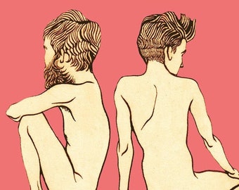 NUDIE BOYS (Giclée Print of Original Gouache and Ink Painting)